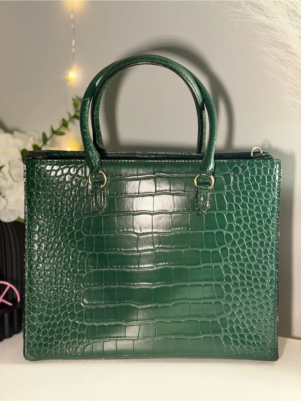 Victoria's Secret Emerald Green Croc-Embossed Satchel